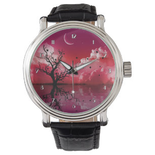 Red Night Sky Reflections Scenic Wrist Watch