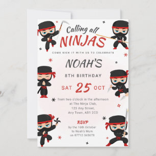 Red Ninja Birthday Invitation - Karate Party