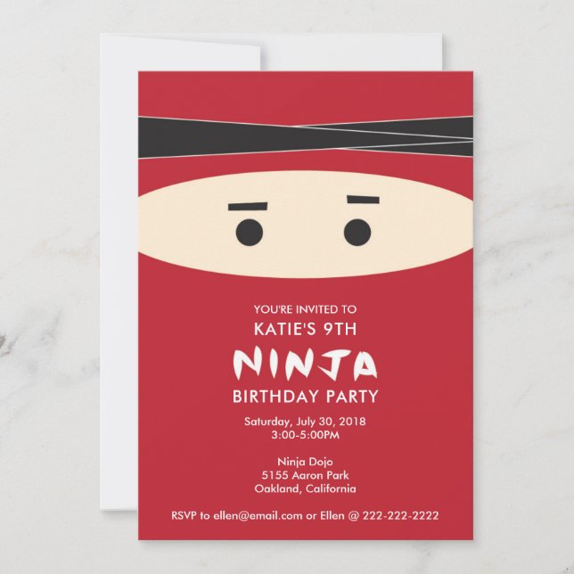 Red Ninja Birthday Party Invitation (Front)