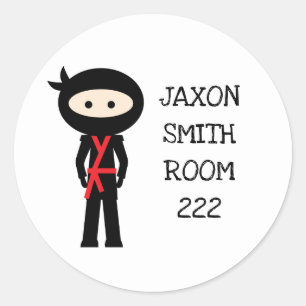 Red Ninja school supply stickers, name room number Classic Round Sticker