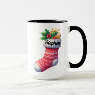 Red Nordic Christmas Stocking Mug