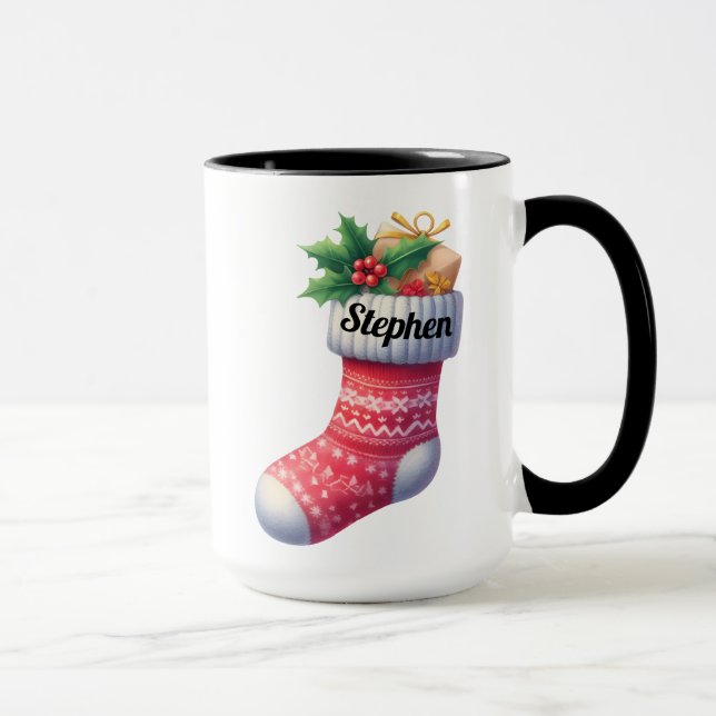 Red Nordic Christmas Stocking  Mug (Right)
