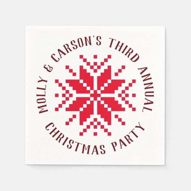 Red Nordic Christmas Sweater Holiday Napkin (Front)