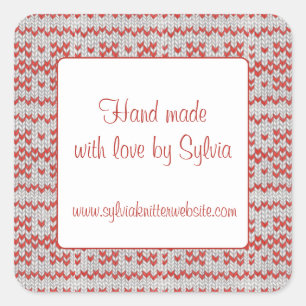 RED NORDIC KNIT 1.5" Square "Hand Made" Stickers