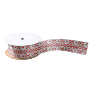 RED NORDIC KNIT 1.5" Wide Satin Ribbon