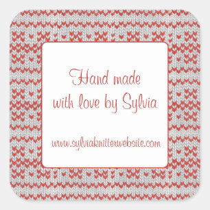 RED NORDIC KNIT 3" Square "Hand Made" Stickers