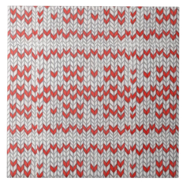 RED NORDIC KNIT Ceramic Tile (Front)
