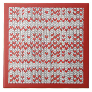 RED NORDIC KNIT Ceramic Tile / Red