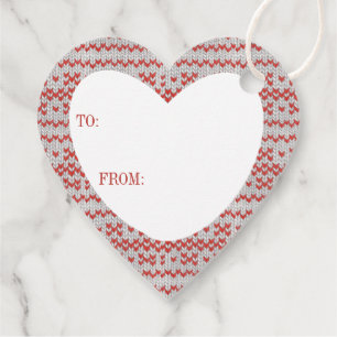 RED NORDIC KNIT Heart Gift Tags