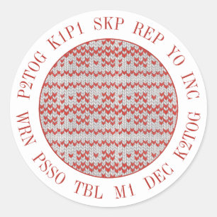 RED NORDIC KNIT Knitting Words Large Round Sticker
