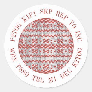 RED NORDIC KNIT Knitting Words Small Round Sticker