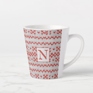 RED NORDIC KNIT Latte Mug + Initial
