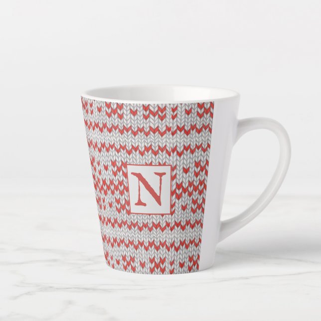 RED NORDIC KNIT Latte Mug + Initial (Right)