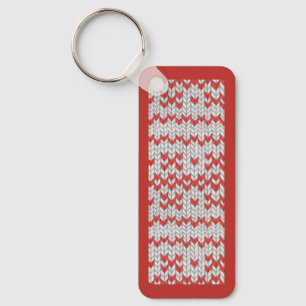 RED NORDIC KNIT Metal Rectangle Keychain / Red