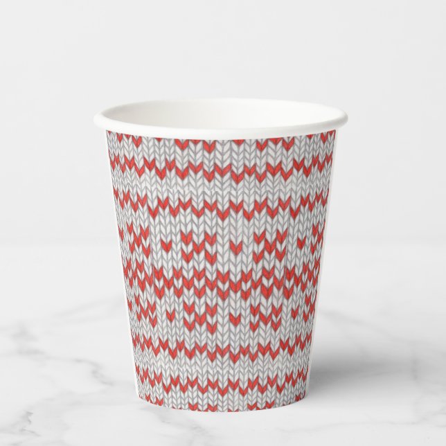 RED NORDIC KNIT Paper Cups (Front)