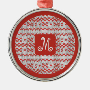 RED NORDIC KNIT Premium Round Ornament