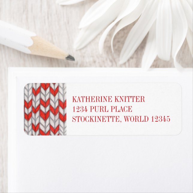 RED NORDIC KNIT Return Address Labels  (Insitu)