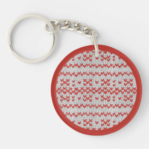 RED NORDIC KNIT Round Acrylic Keychain / Red