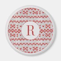 RED NORDIC KNIT Round Magnet + Initial