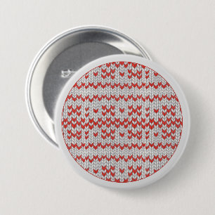 RED NORDIC KNIT Round Pin Button / Grey