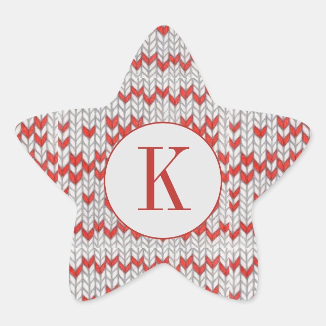 RED NORDIC KNIT Star Shape Stickers + Initial (Front)