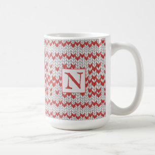 RED NORDIC KNIT Tall White Mug + Initial