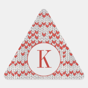 RED NORDIC KNIT Triangle Shape Stickers + Initial