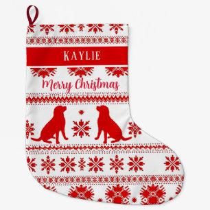 Red Nordic Labrador Retriever Dog Christmas Large Christmas Stocking