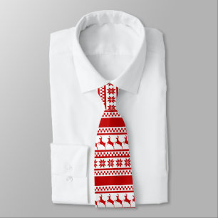 Red Nordic Print Reindeer Personalised Tie