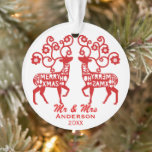 Red Nordic Reindeer Custom Couple's Ornament<br><div class="desc">Personalised couple's Christmas ornament with elegant Nordic reindeers.</div>