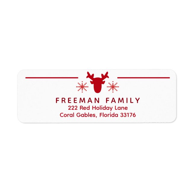 Red Nordic Reindeer Holiday Return Address Label (Front)