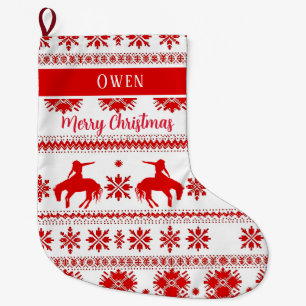 Red Nordic Rodeo Cowboy Rider Christmas Large Christmas Stocking