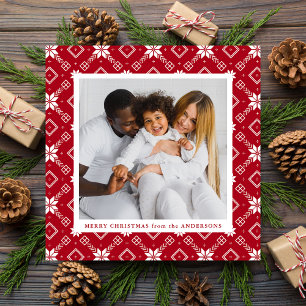 Red Nordic Snowflake Pattern Photo Holiday Card