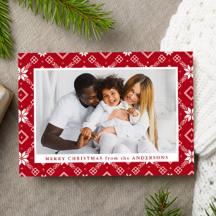 Red Nordic Snowflake Pattern Photo Holiday Card