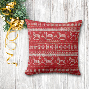 Red Nordic Style Rocking Horse Christmas Cushion