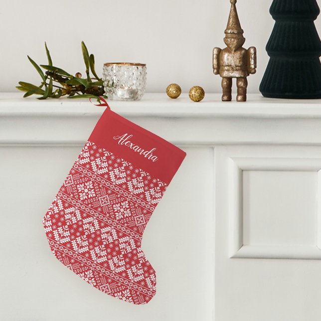 Red Nordic Sweater Pattern Personalised Small Christmas Stocking (Creator Uploaded)