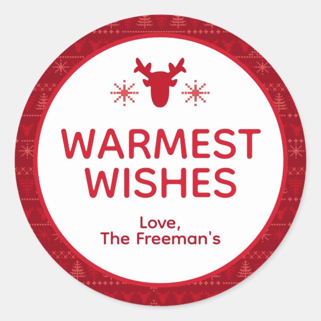 Red Nordic Sweater Warmest Wishes Holiday Sticker (Front)