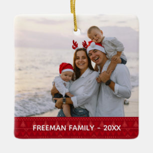 Red Nordic Two Photo Christmas Family Ornament