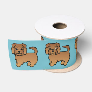 Red Norfolk Terrier Cartoon Dog Illustration Blue Satin Ribbon