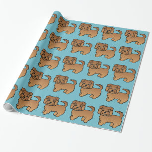 Red Norfolk Terrier Cartoon Dog Pattern On Blue Wrapping Paper