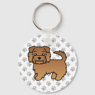 Red Norfolk Terrier Cartoon Dog & Paws Key Ring