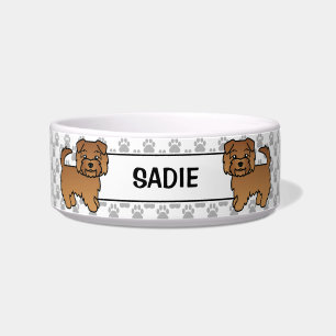 Red Norfolk Terrier Cartoon Dogs & Name Bowl