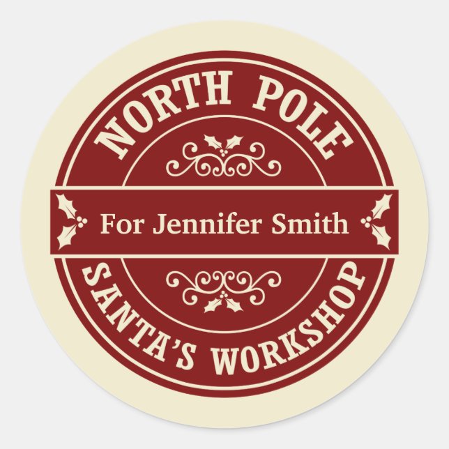 Red North Pole Christmas delivery gift sticker (Front)