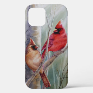 Red Northern Cardinal Bird Pair Watercolor Art iPhone 12 Case