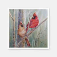 Red Northern Cardinal Bird Pair Watercolor Art