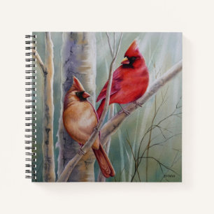 Red Northern Cardinal Bird Pair Watercolor Art Notebook