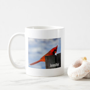 Red Northern Cardinal on Tree Stump Custom Coffee Mug