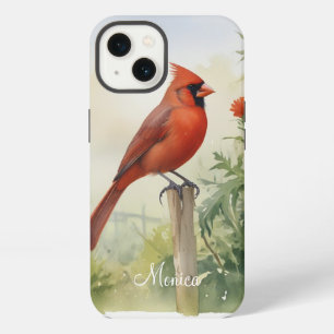Red Northern Cardinal Watercolor Personalise name iPhone 13 Case