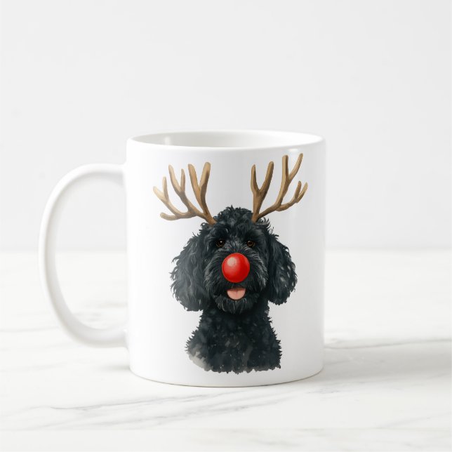 Red Nose Black Dog Lover Holiday Christmas Gift  Coffee Mug (Left)