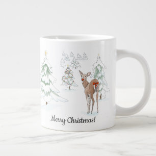 Red Nose Deer in the Snowy Wood Holiday Large Coffee Mug
